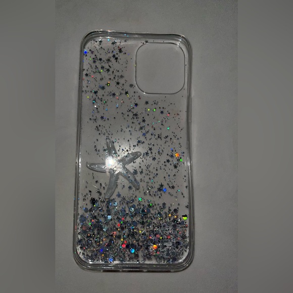 iPhone 12 ProMax Clear Glittery Seashell Charm Soft Phone Case - Picture 3 of 5